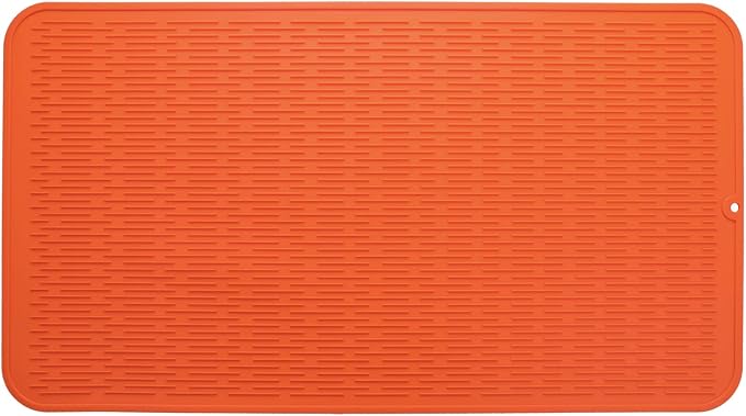 MicoYang Silicone Dish Drying Mat for Multiple Usage,Easy clean,Eco-friendly,Heat-resistant Silicone Mat for Kitchen Counter or Sink,Refrigerator or Drawer Liner Orange 4XL 32 inches x 18 inches