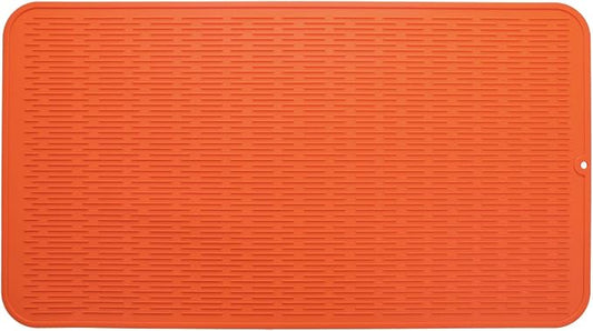 MicoYang Silicone Dish Drying Mat for Multiple Usage,Easy clean,Eco-friendly,Heat-resistant Silicone Mat for Kitchen Counter or Sink,Refrigerator or Drawer Liner Orange 4XL 32 inches x 18 inches