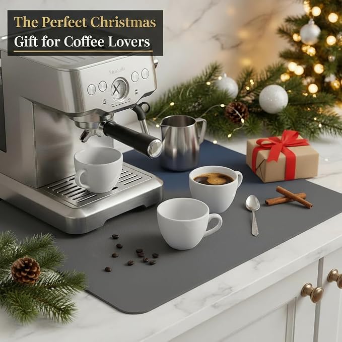 Dish Drying Mat Super Absorbent – 16" x 18" Coffee Mat for Countertops – Non-Slip Drying Mat for Kitchen Counter – Easy to Clean Water Absorbent Mat – Quick Dry Dish Mats (Dark Gray)