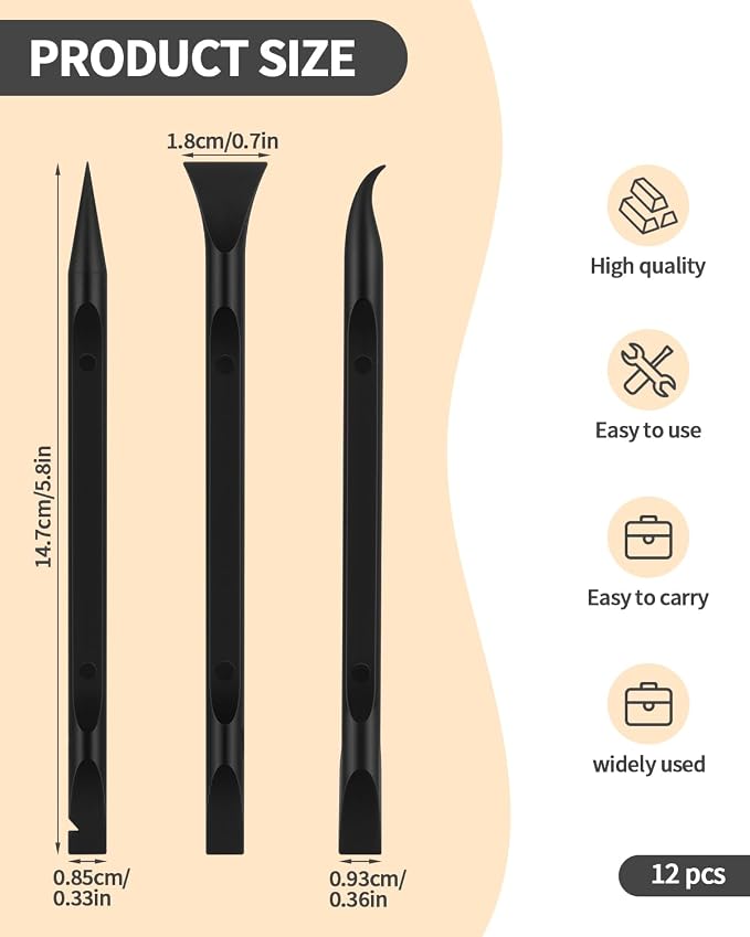 12 PCS Carbon Fiber Plastic Scrapers Tool, Non-Scratch Scraper Tool for Tight Spaces, Multi-Purpose Label Scraper Pen-Shaped, for Car Cleaning Supplies, Kitchen, Crevices, Stains (Black)