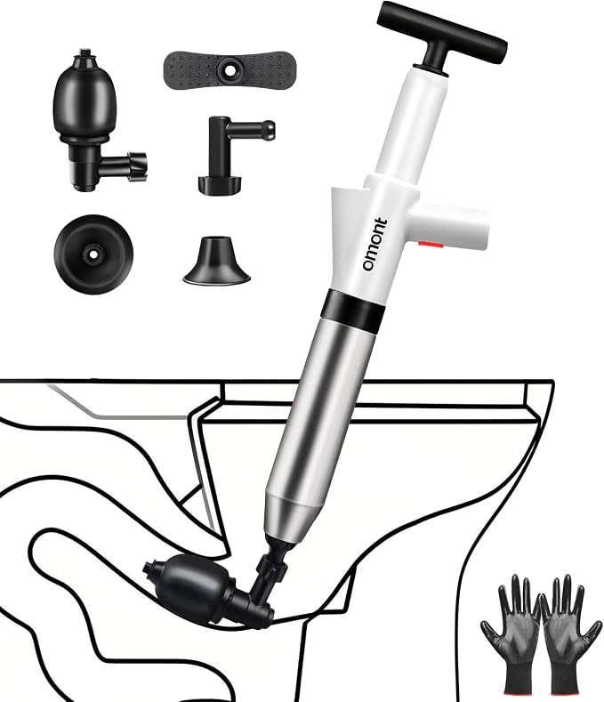 Toilet Plunger Drain Clog Remover: High Pressure Air Drainage Blaster Clog Remover Tool- Stainless Steel White Air Plunger for Bathroom, Sink, Floor, Kitchen Clogged