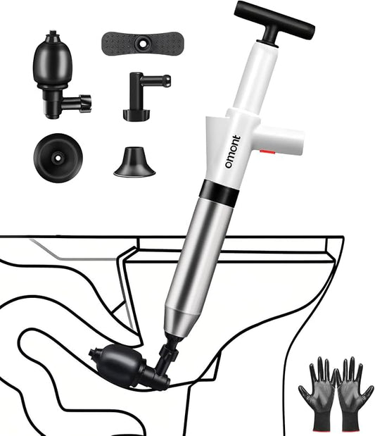Toilet Plunger Drain Clog Remover: High Pressure Air Drainage Blaster Clog Remover Tool- Stainless Steel White Air Plunger for Bathroom, Sink, Floor, Kitchen Clogged