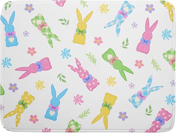 Easter Dish Drying Mat for Kitchen Counter Cute Bunny Floral Holiday Microfiber Absorbent Dish Draining Reusable Washable Foldable Extra Large 18"x24"