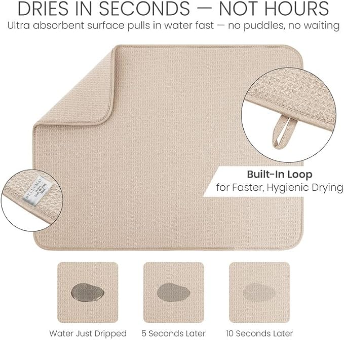 Bellemain XL Dish Mat 24" x 17" ( LARGEST MAT ) Microfiber Dish Drying Mat , Super absorbent ( Ivory )