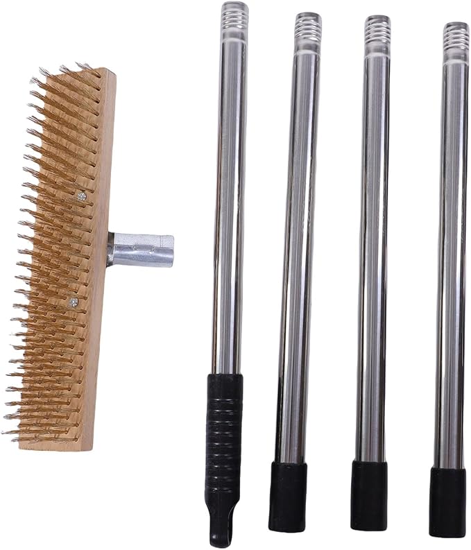 Duty Stainless Steel Wire Scrub Brush with 124 cm Wooden Handle 45 Angled Moss Remover Concrete Floor Scrubber for Patio Deck Garage Driveway Garden Includes 4 Extension Rods