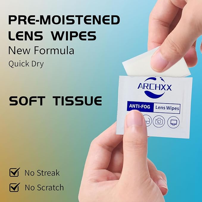 ARCHXX Anti Fog Wipes for Glasses, 120 Count,Pre-Moistened Cleaning Wipes, Lens Cleaner Wipe for Eyeglasses,Sunglasses,Goggles,Screen,Phone,Individually Wrapped Eye Glasses Cleaner