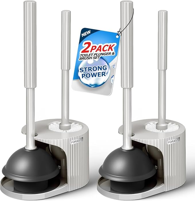 FORASTO 2Pack 2 in 1 Toilet Plunger and Brush Set,Extended Handle Plunger,Toilet Bowl Brush Plunger Set,Bathroom Cleaning Tools,Cleaning Brush,Toilet Brush Plunger Combo,Cream Grey（21inch） | 21" Extended, Apartment Must Haves, Accessories Decor, Essent...
