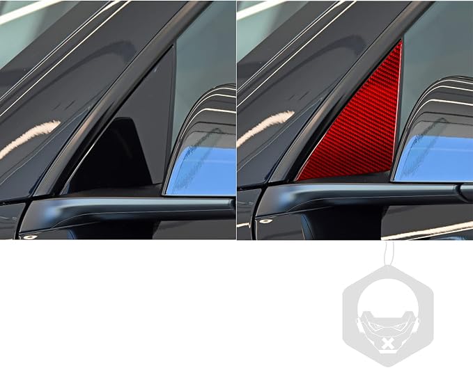 Red Real Carbon Fiber Trim for Tesla Accessories | for Model 3 2017-2022 / Model Y 2020-2024 Door Window A Pillar Triangle Sticker Interior Thick Overlay Decal