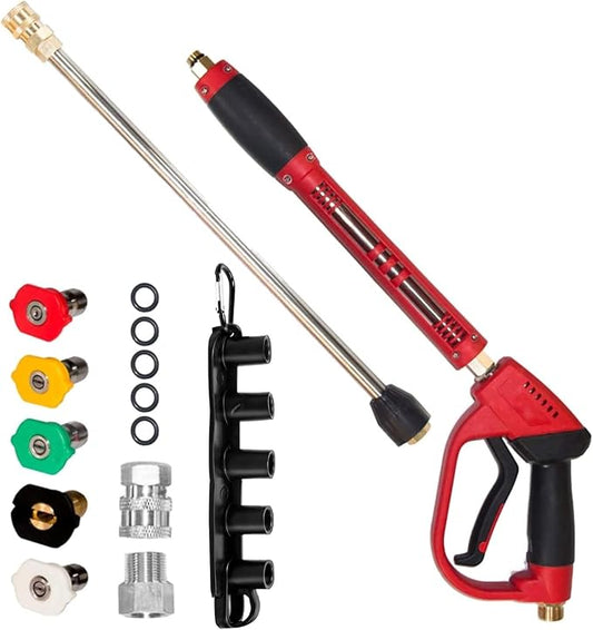 Hourleey Pressure Washer Gun, Red High Power Washer Gun with Replacement Wand Extension, 5 Nozzle Tips, M22 Fittings, 40 Inch, 5000 PSI , Not Compatible with Garden Hose
