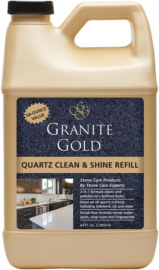 Granite Gold Quartz Clean & Shine Streak-Free Cleaner, Deeps Cleans and Polishes Quartz and Natural Stone Surfaces Including Silestone, LG, and More, 64 Fl Oz
