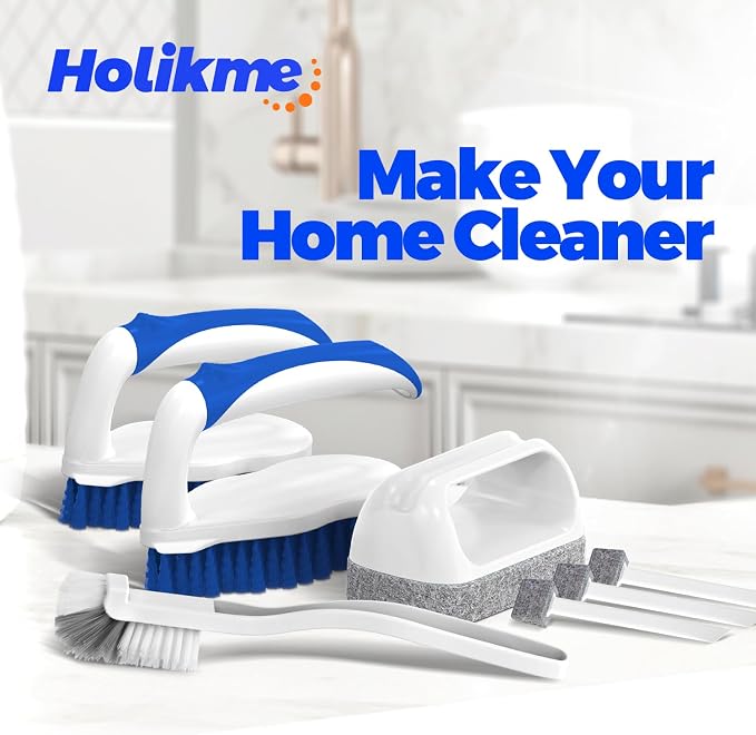 Holikme 7 Pack Cleaning Brush Scrub Brush Kitchen Brush for Floor,Blue | Deep Cleaning Brush Set, Scrub Pads with Scraper Tip for Pool Walls, Bathroom, Grout, Floor, Bike, Tub, Shower