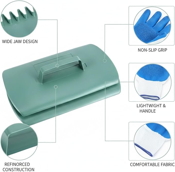 Leaf Scoops with Gloves, Wide Jaw Yard Cleanup Tool, Durable POM Plastic Rake Alternative for Lawn and Garden Debris