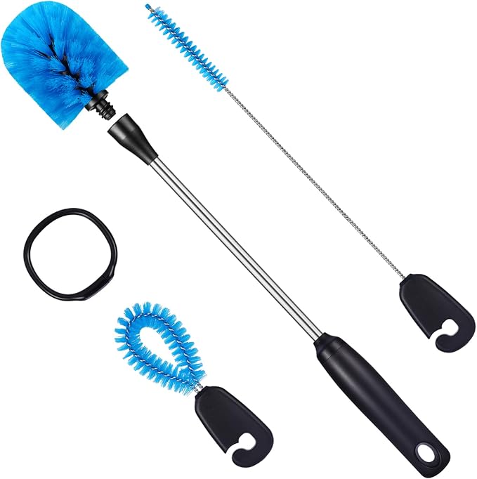 MOSOLAN 3-in-1 Stainless Steel Bottle Brush and Straw Cleaning Set, Long Handle Scrub Brush with Replaceable Head for Water Bottles, Glasswares, Mugs, Flasks, Tumblers, Vases, Round Head