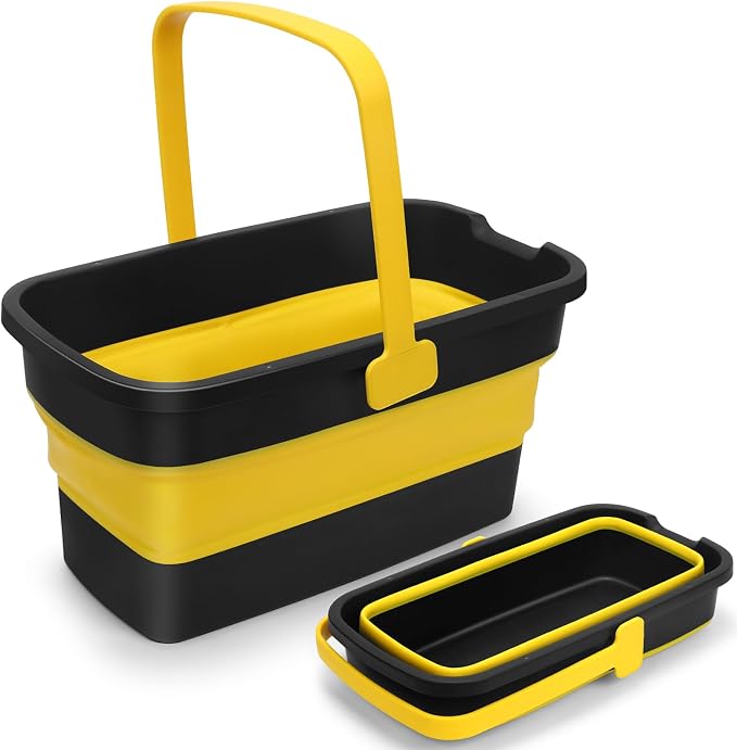 Collapsible Mop Bucket for Cleaning with Handle, Square Foldable Bucket | Silicone Wash Bucket for Windows Cleaning, Car Washing,Portable Plastic Water Bucket for Storage Household Use, 3-Gallon