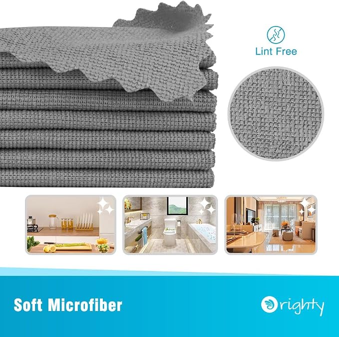 Orighty Microfiber Cleaning Cloth - 24 Pack, Grey Cleaning Rags 12x11 inch | Microfiber Towels for Cars, Highly Absorbent Household Cleaning Supplies, Reusable Lint Free Cloths for House, Kitchen