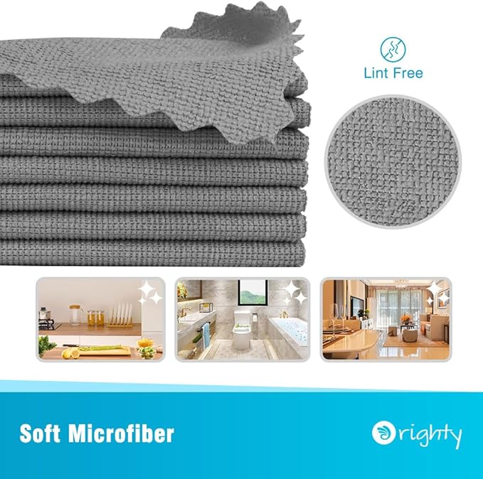 Orighty Microfiber Cleaning Cloth Bulk, 150 Pack Shop Towels, Reusable Cleaning Rags, Lint Free Microfiber Towels for Cars, Home & Kitchen, 12x12 Inch, Grey