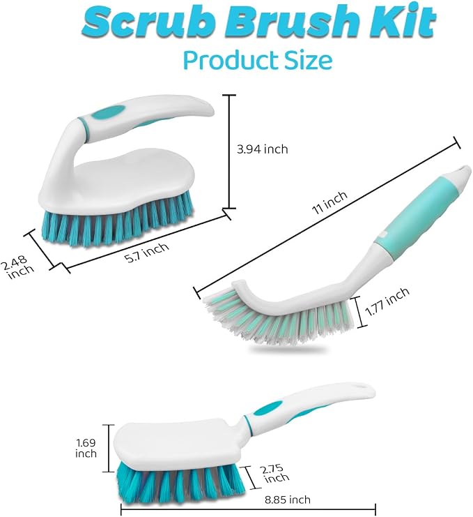 3 Pack Scrub Brush Set, Heavy-Duty Scrub Scrubbing Brushes for Cleaning | Grout Brush with Stiff Bristles Cleaning Brush for Bathroom, Bathtub, Kitchen, Floor, Tub, Tile, Sink