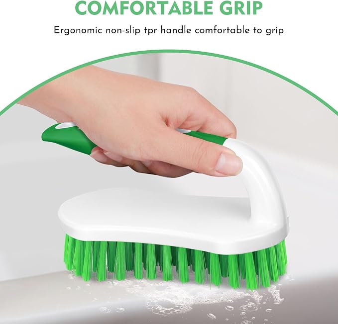 SetSail Scrub Brush, Stiff Bristle Cleaning Scrubber, 2 Pack(Green) | Durable Bristles Ergonomic Non-Slip Tpr Grip. U-Style Hanging Loop for Storage. Use for Shower, Tub, Tile, Kitchen, Carpet.