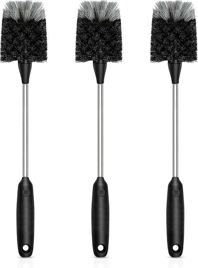 SetSail Bottle Brush of 3 Pack, 14-in Long Stainless Steel Handle Water Bottle Cleaner Brush Non-Slip Grip Bottle Brushes for Cleaning Water Bottles Sport Bottles Coffee Mugs Glasswares Cups, Black