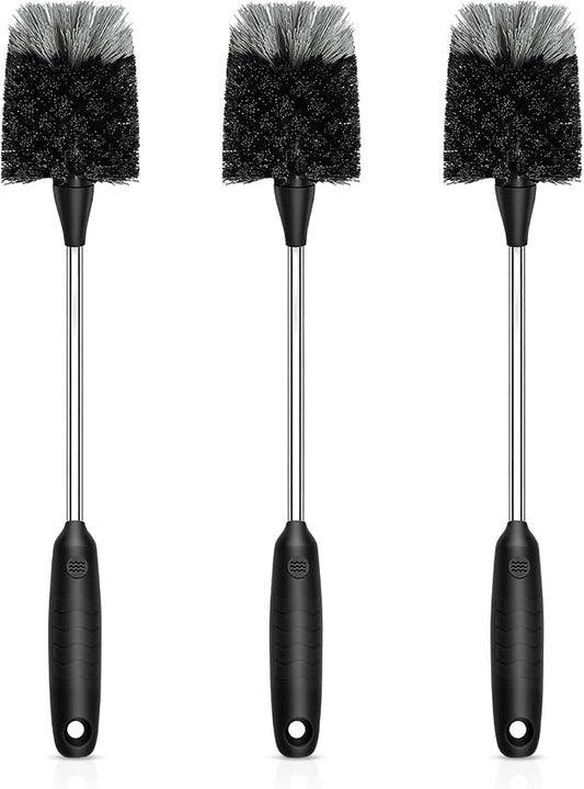 SetSail Bottle Brush of 3 Pack, 14-in Long Stainless Steel Handle Water Bottle Cleaner Brush Non-Slip Grip Bottle Brushes for Cleaning Water Bottles Sport Bottles Coffee Mugs Glasswares Cups, Black