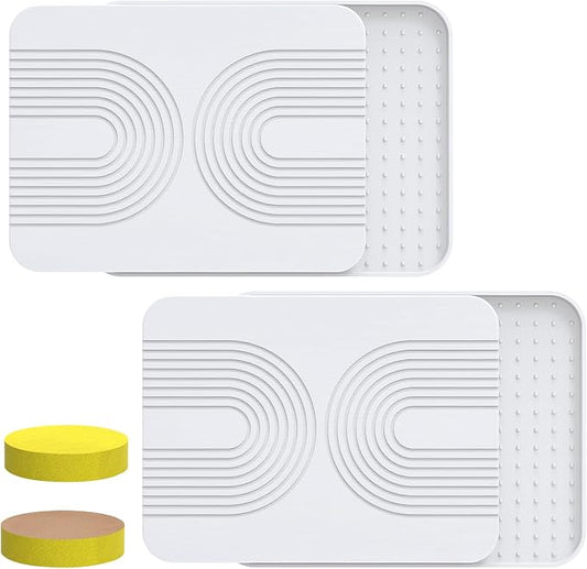 2 PCS Stone Dish Drying Mat ＆ Silicone Mat for Kitchen Counter – Diatomaceous Earth Bath Mat for Bathroom, 16.14"L×12.4"W×2 Quick Dry Mats for Dishes ,Bottles, Cups, Match Any Countertop(White)
