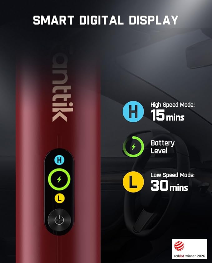 Fanttik Slim V10 APEX Cordless Car Vacuum, 4-in-1 Portable Mini Handheld Vac, 19kPa Suction Power, Upgraded Smart Digital Display, 2 Suction Modes for Small Jobs, Car, Office Desk, Keyboards (Red)