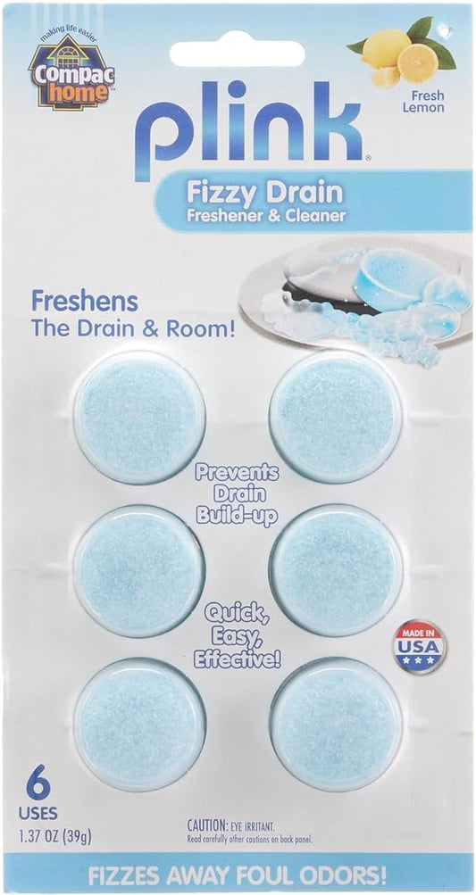 COMPAC HOME Plink Sink Drain Cleaner and Deodorizer, Air Fresheners for Garbage Disposal, Lemon Scented, Home Accessory Cleaning Products for Kitchen and Clogged Drain, 6 Tablets (Pack of 1)