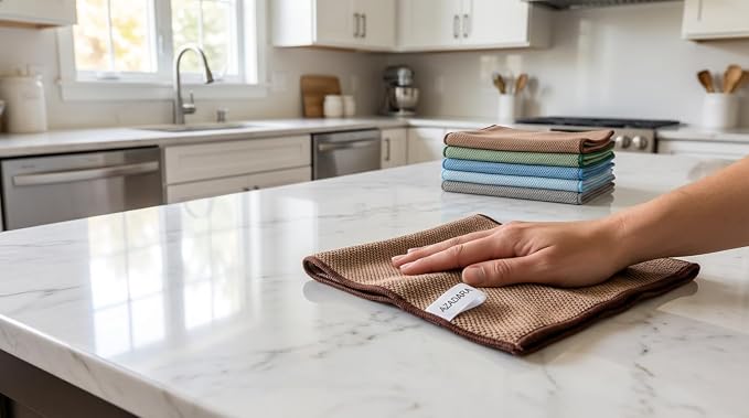 2-in-1 Scrub & Wipe Microfiber Cleaning Cloths – Non-Scratch Scrubbing Side + Soft Absorbent Side – Reusable Dual-Sided Cleaning Towels (6 Pack)