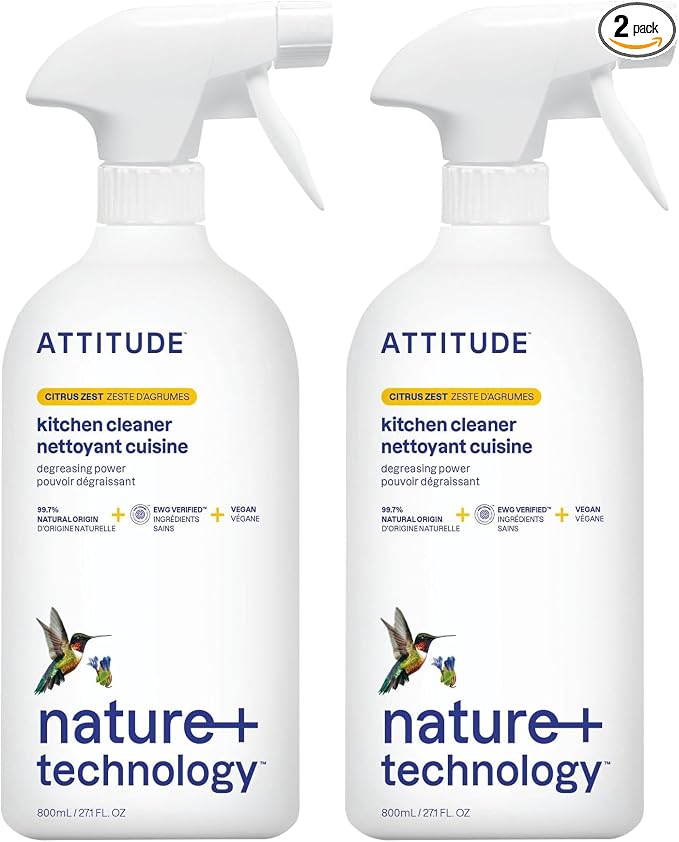 ATTITUDE Kitchen Cleaner Spray, EWG Verified, Degreaser Spray to Cut Grease & Grime, Plant-Based & Vegan, Citrus Zest Scent, 27.1 Fl Oz (Pack of 2)