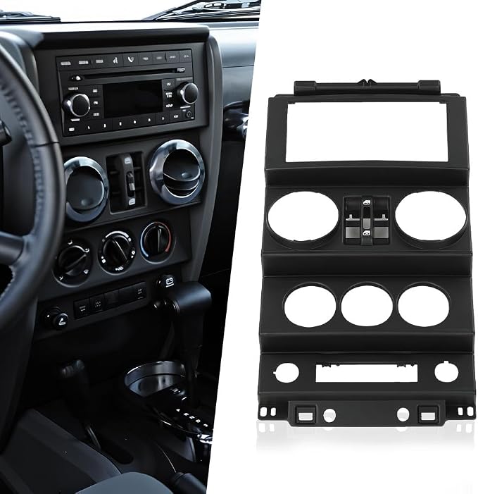 DOTCOM Center Dash Bezel Trim Fit Jeep Wrangler 2007-2010 Black | Dashboard Instrument Panel Center Bezel Trim,Dash Center Cover