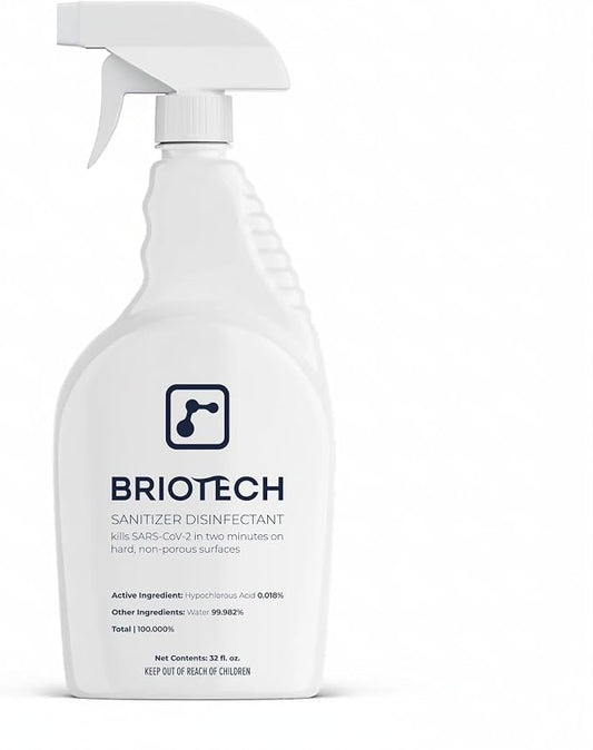 BRIOTECH Sanitizer Disinfectant Hypochlorous Spray, Kill 99.99% of Viruses & Bacteria, Control Mold, Eliminate Odor, Gentle for Nursery & Play Rooms, Food Contact Surface Sanitizer, 32 fl oz