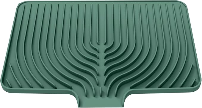 Dish Drying Mat for Kitchen Counter, with Built-in Drain Lip, Food-Grade Silicone, Easy Clean Pad for Countertop Protection, Multi-Functional Use (18x11.8, Dark Green)
