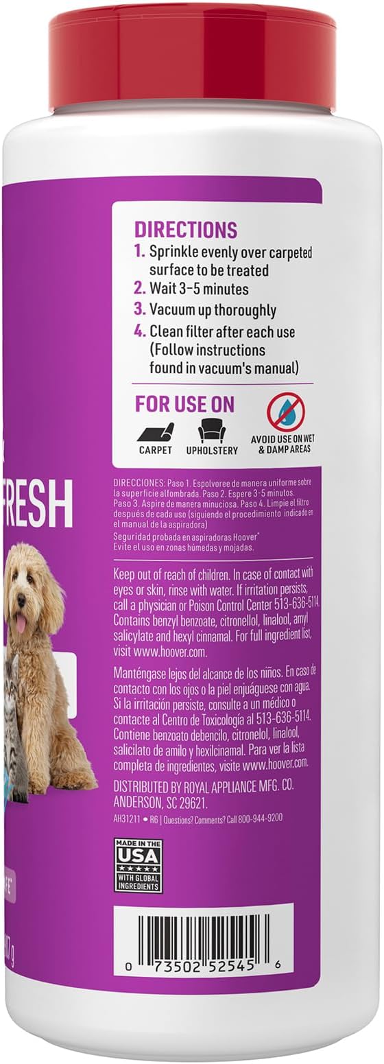 Hoover Pet Carpet and Room Refresher, 32 oz, Carpet Powder | Pet Odor Remover, Mountain Breeze Scent, Vacuum Cleaner Safe, Rugs, Couches & More, For Use on Carpets, For Home Use