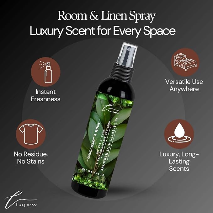 Lapew Room & Linen Spray | Fragrance Mist for Home, Car & Office | Fabric & Air Freshener | Neutralizing Mist | Made in USA | Eucalyptus Mint Harmony