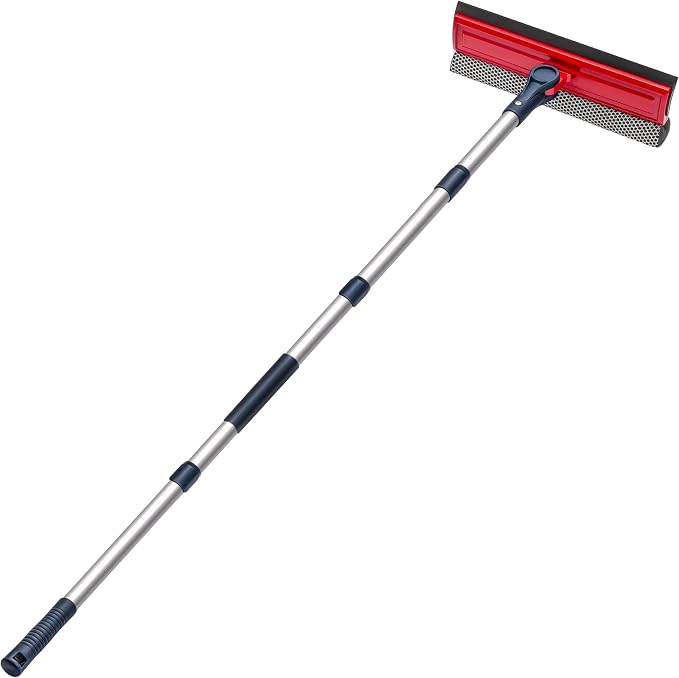 DSV Standard Professional Window Squeegee | 2-in-1 Window Cleaner Sponge and 10" Soft Rubber Strip with Extension Pole 50 Inch & 127 cm | Adjustable to Clean from Multiple Angles