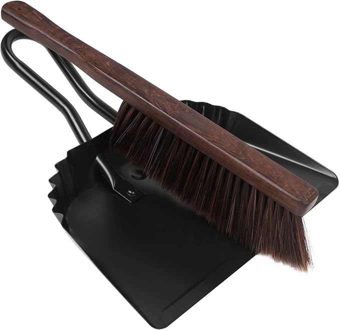Heavy-Duty Metal Dust Pan and Brush Set-Handheld Angled DustPan and Broom | Stainless Steel Dust Pan with Handle,Precision Edge for Small Debris,Hanging Dustpan and Brush for Home,Fireplace Ash,Stove