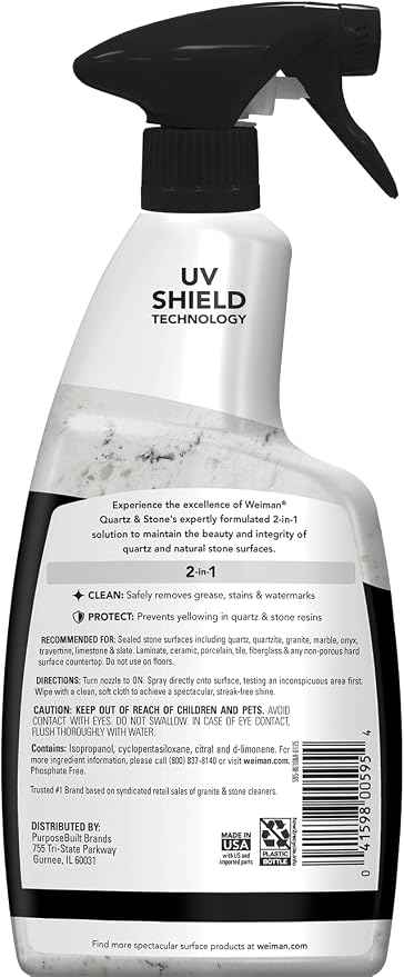 Weiman Quartz Countertop Cleaner and Polish - Clean and Shine Your Countertops Islands and Stone Surfaces with UV Protection, 24 Ounce with MicroFiber Towel, 2 Pack