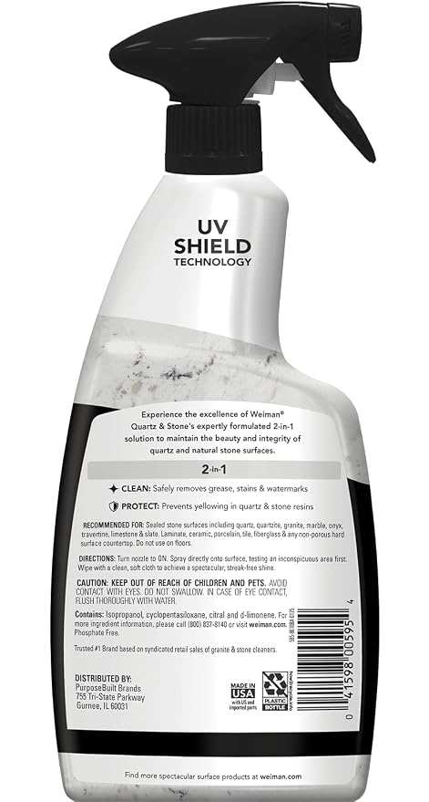 Weiman Quartz Countertop Cleaner and Polish - Clean and Shine Your Granite, Marble Countertops, Kitchen Island, and Stone Surfaces with UV Anti-Fade Protection, Citrus, 24 Ounce with Microfiber Cloth