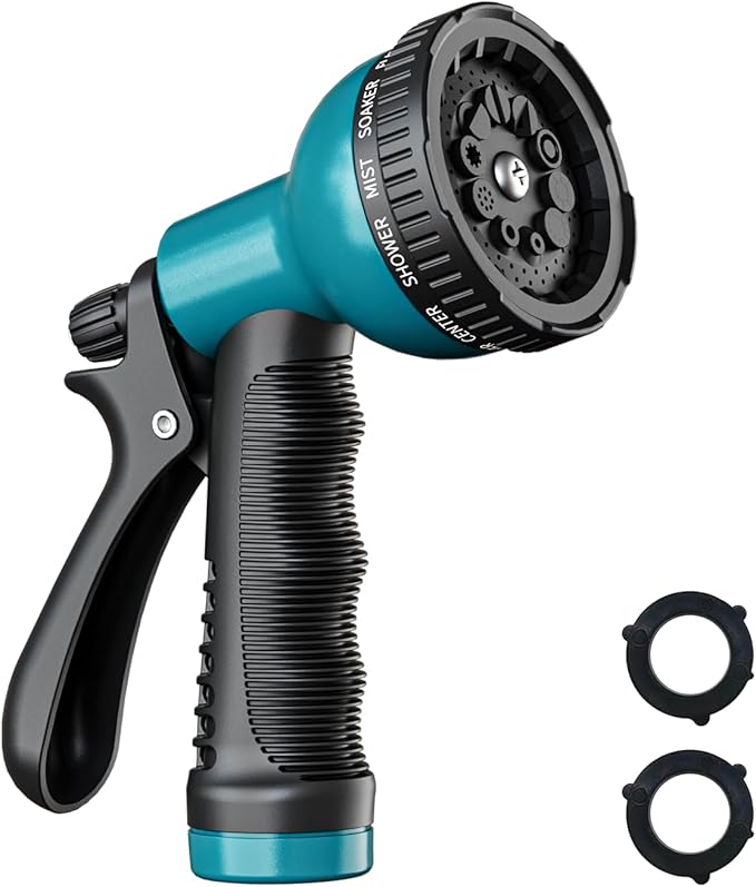 Besiter Garden Hose Nozzle Sprayer 10 Watering Patterns Spray Nozzles Heavy Duty Hose Head Lightweight Hose Attachment Blue