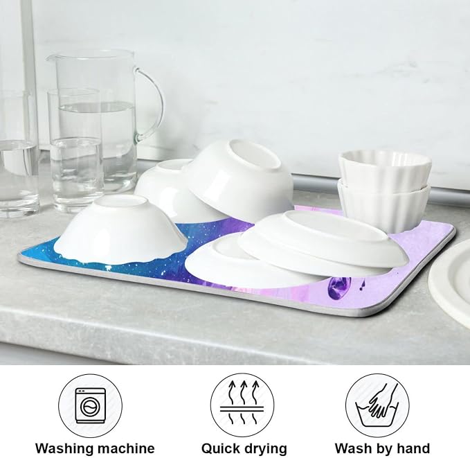 Super Absorbent Dish Drying Mat, Microfiber Fast-Drying Dish Mat, 16" x 18", Kitchen Dish Drying Pad, Abstract Purple Blue Marble
