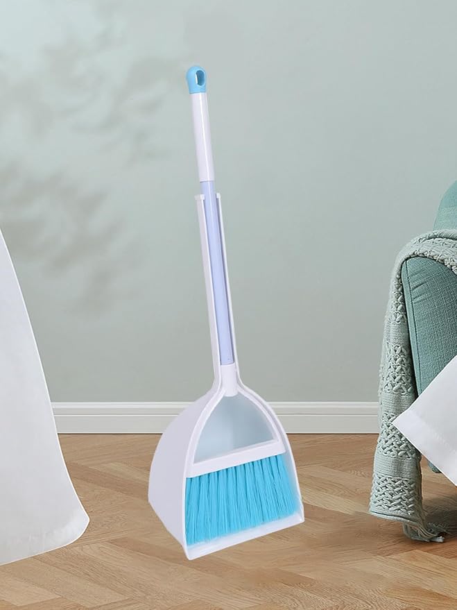Mini Broom and Dustpan, Home Kitchen Sweeping for Kids(White+Blue)