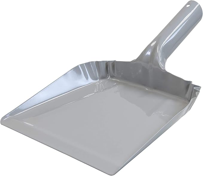Metal Dust Pan and Brush Set Heavy Duty for Fireplace Garage Shop 9" Wide | Small Hand Broom and Dustpan for Woodstove Ash Cat Litter Outdoor Camping Soft Bristle Wooden Dusting Brush Indoor Cleaning