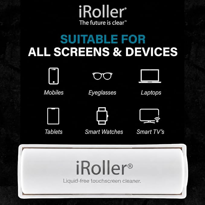 Screen Cleaner by iRoller - No Need for Spray or Wipes - Liquid Free iPad Screen Cleaner Roller Tool - Washable & Reusable - Phone Screen Cleaner Ideal for iPhone, Laptop, Computer Touchscreen - 3.5"