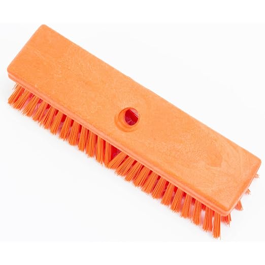 SPARTA Deck Scrub Head, Heavy Duty Brush with Stiff Bristles for Cleaning Outdoors, 10" Long, 6 Count, Orange