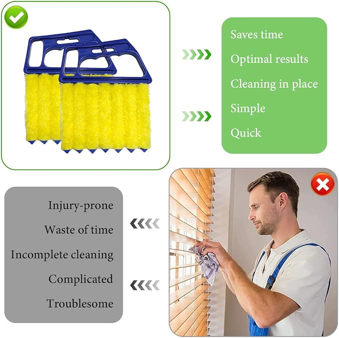 DXNQ 2 PCS Blind Cleaner Duster Tool, Window Venetian Hand-held 7 Finger Dusting Cleaner Brush, Blinds Cleaning Brush Tool for Window Shutters Air Conditioner, Car Accessories (Blue)