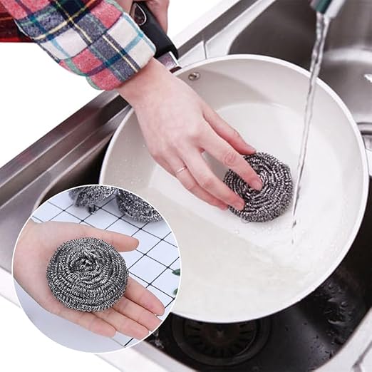 KTOJOY 6 Pack Stainless Steel Wool Scrubber, Scouring Pads | Stainless steel scrubbers for kitchen, bathroom, pots, pans, grill; heavy duty, reusable, removes stubborn stains