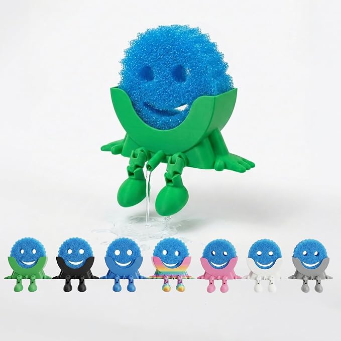Creative Drainage Sponge Holder: Traceless Glue, 3D Printed Funny Kitchen Sink Holder, Keeps Sponge Dry – for Scrub Daddy (1, Green)