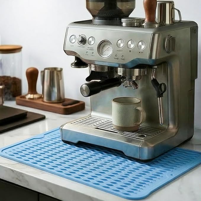 MicoYang Silicone Dish Drying Mat — Quick-Dry Ridges Counter & Sink Pad, Heat-Resistant Trivet to 450°F, Non-Slip & Dishwasher Safe, Roll-Up Storage, 18 Colors & 9 Sizes (Light Blue, 16"×12")