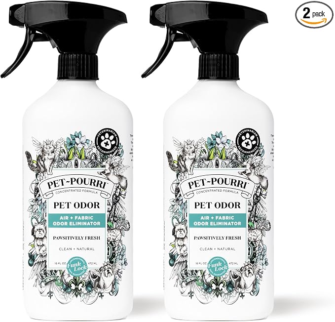 Pet-Pourri Pet Odor Air + Fabric Odor Freshener Spray, Pawsitively Fresh, 16 Fl Oz (Pack of 2)