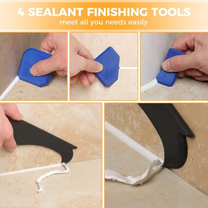 Saker Silicone Caulking Tool 3-in-1 Grout Removal Tool Kit Black Blue | Grout Remove Scraper Caulk Remover Glass Glue Angle Scraper for Bathroom,Kitchen,Floor,Window,Sink Joint,Frames Seal